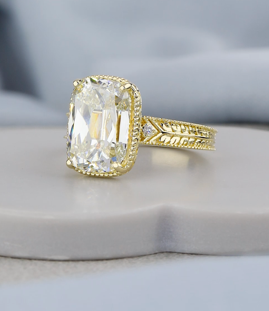 4.08 CTW Old Mine Cut Lab-Grown Diamond Vintage Engagement Ring | IGI Certified | Gold & Platinum