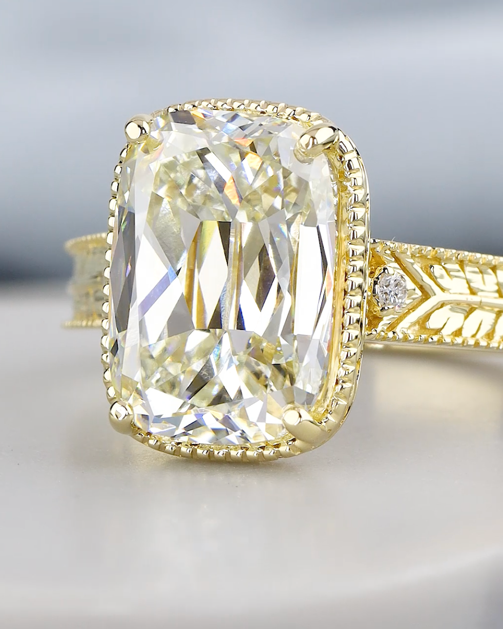 4.08 CTW Old Mine Cut Lab-Grown Diamond Vintage Engagement Ring | IGI Certified | Gold & Platinum