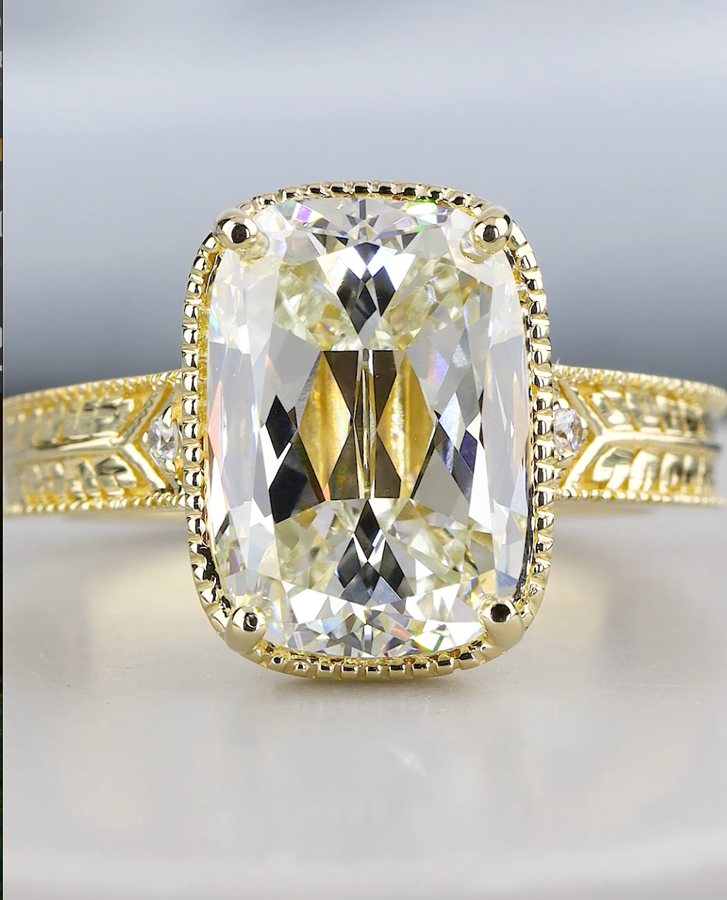 4.08 CTW Old Mine Cut Lab-Grown Diamond Vintage Engagement Ring | IGI Certified | Gold & Platinum