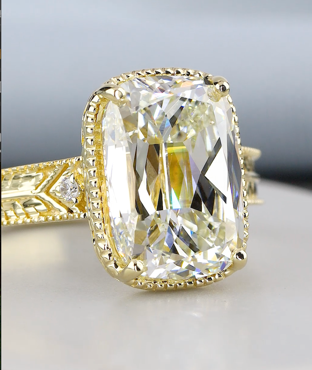 4.08 CTW Old Mine Cut Lab-Grown Diamond Vintage Engagement Ring | IGI Certified | Gold & Platinum