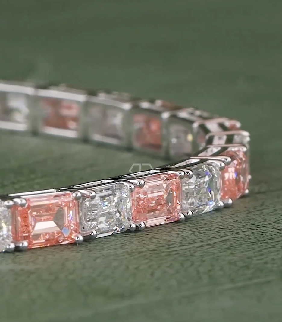 Pink & White Emerald Diamond Tennis Bracelet - JENNY JEWELLS