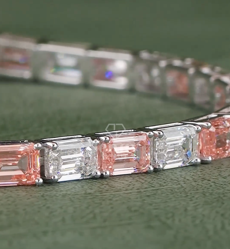 Pink & White Emerald Diamond Tennis Bracelet - JENNY JEWELLS