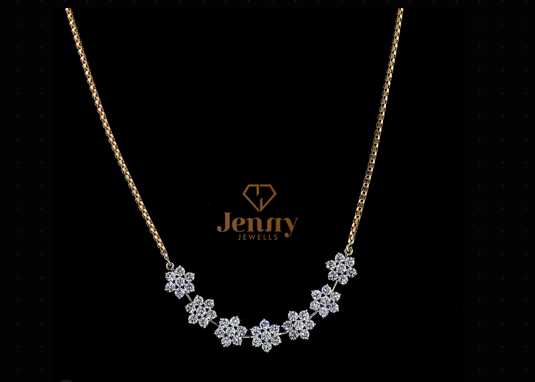 Seven-diamond necklace with a delicate gold chain, available in white, yellow, or rose gold. A timeless jewelry piece for everyday elegance or special occasions.