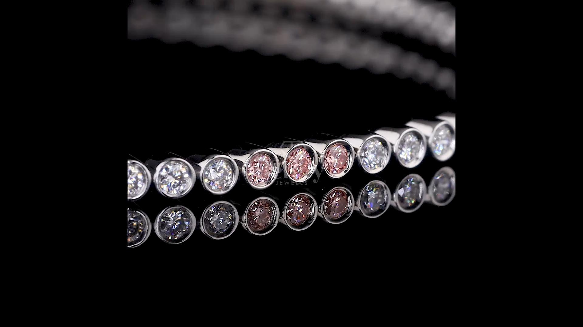 Bezel Setting Pink & White Diamond Tennis Bracelet - JENNY JEWELLS