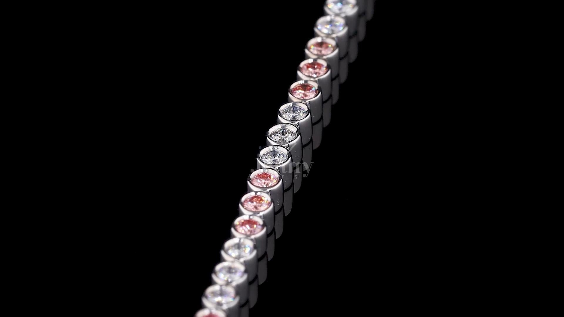 Bezel Setting Pink & White Diamond Tennis Bracelet - JENNY JEWELLS