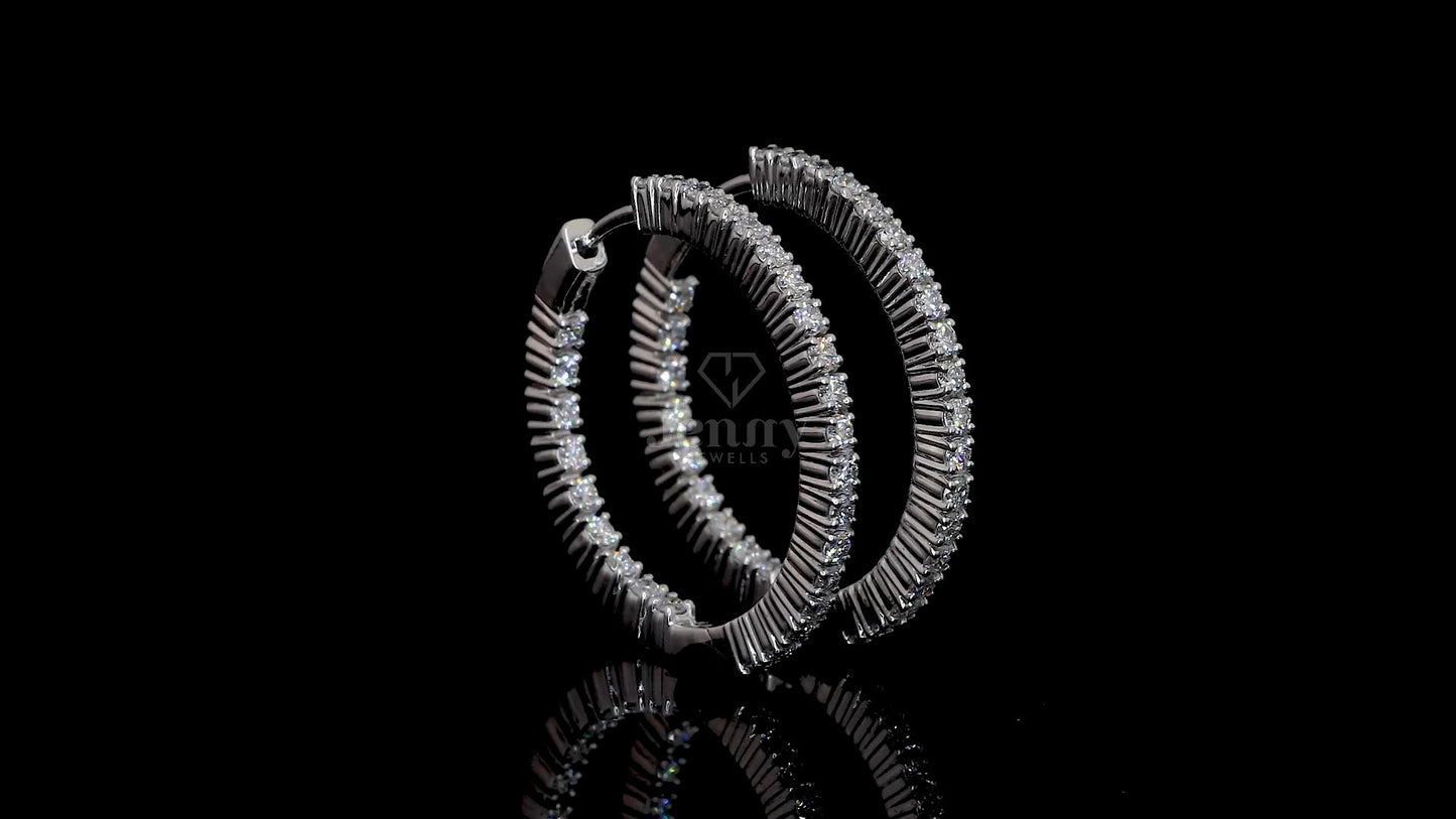 Side profile of luxury diamond bangle hoop earrings crafted with E-F color, VVS clarity lab-grown diamonds