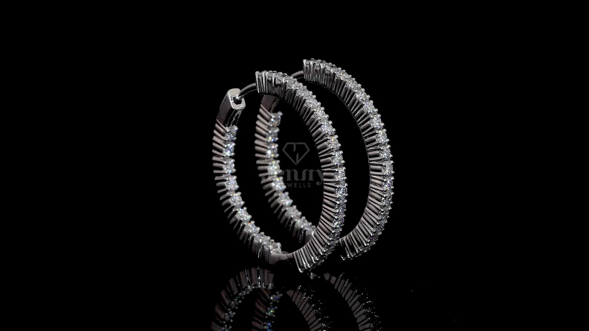 Side profile of luxury diamond bangle hoop earrings crafted with E-F color, VVS clarity lab-grown diamonds