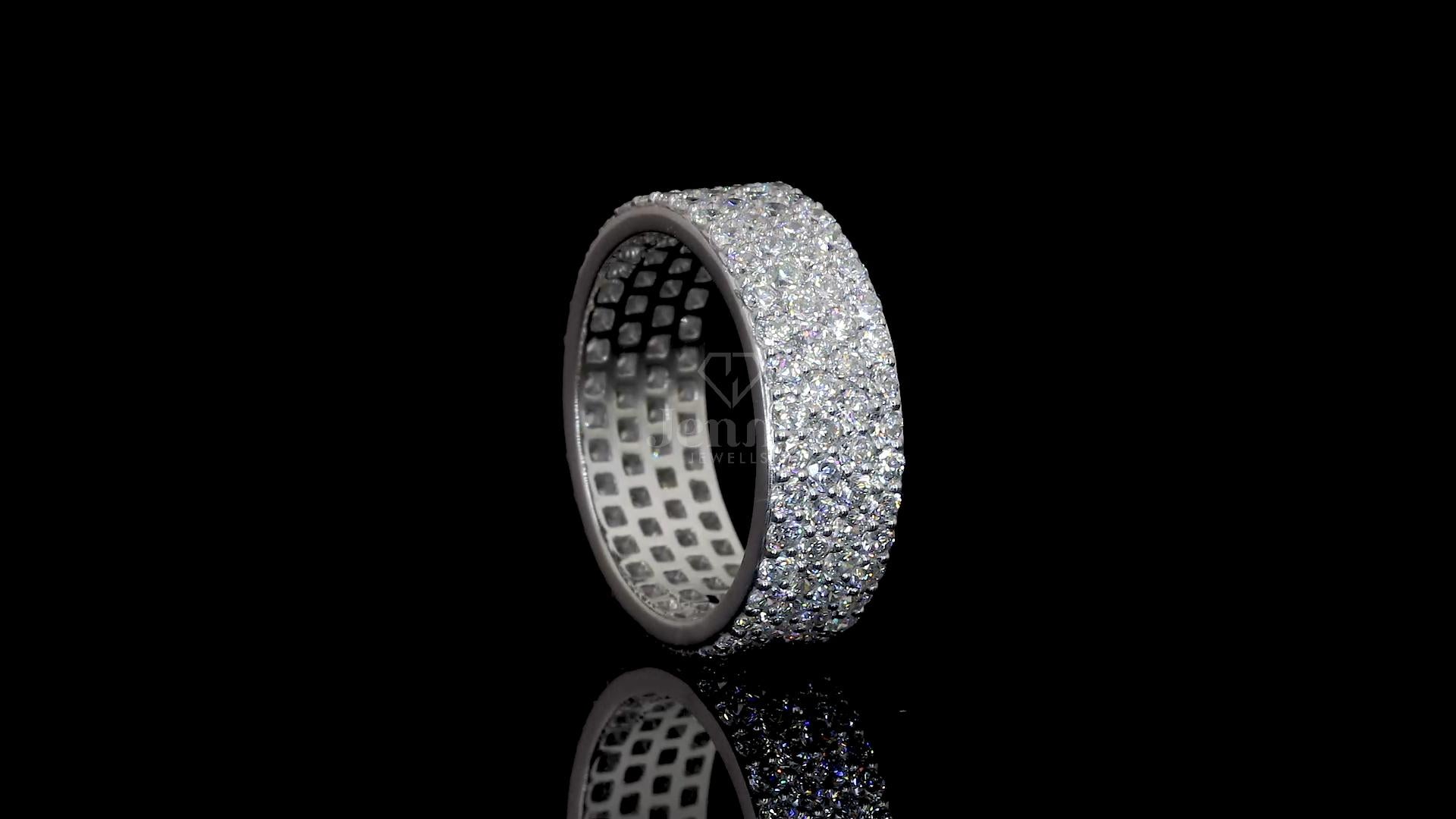 Men’s diamond band with 4 rows of diamonds, 160 stones, 2.25 carats in white, rose, or yellow gold