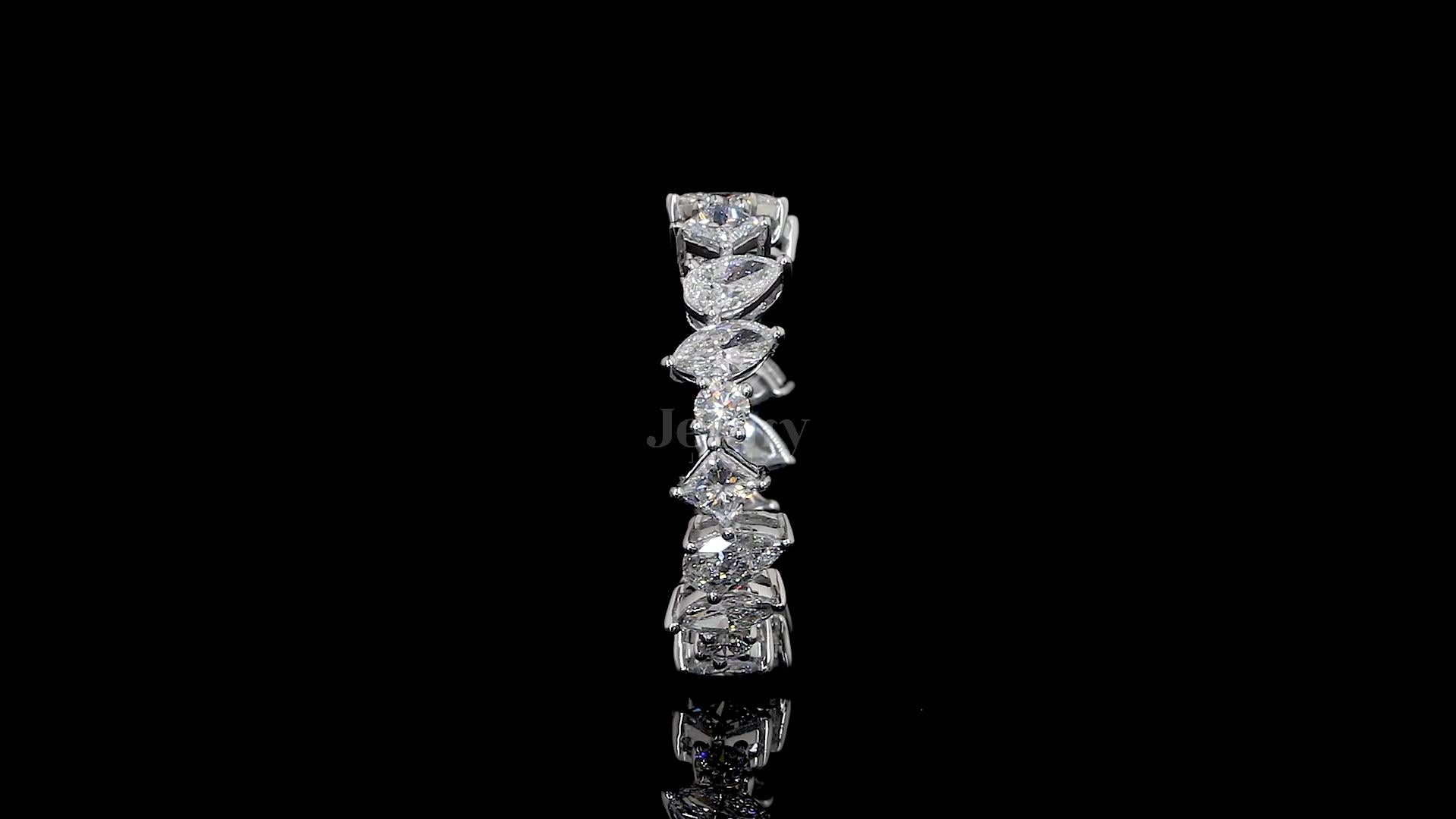 Mixed cut eternity ring with 4 Ct lab-grown diamonds in princess, pear, marquise, and round shapes, set in 14K or 18K gold – Jenny Jewells