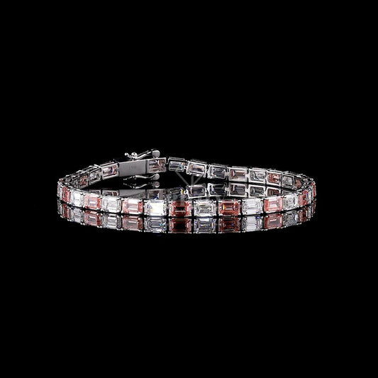Pink & White Emerald Diamond Tennis Bracelet - JENNY JEWELLS