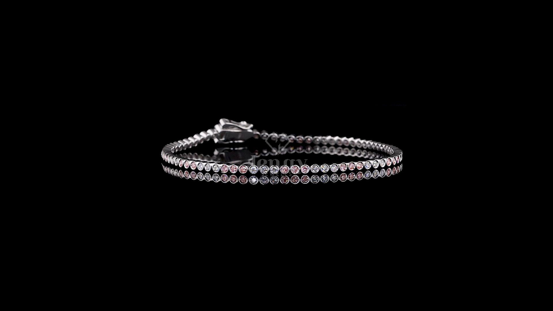 Bezel Setting Pink & White Diamond Tennis Bracelet - JENNY JEWELLS