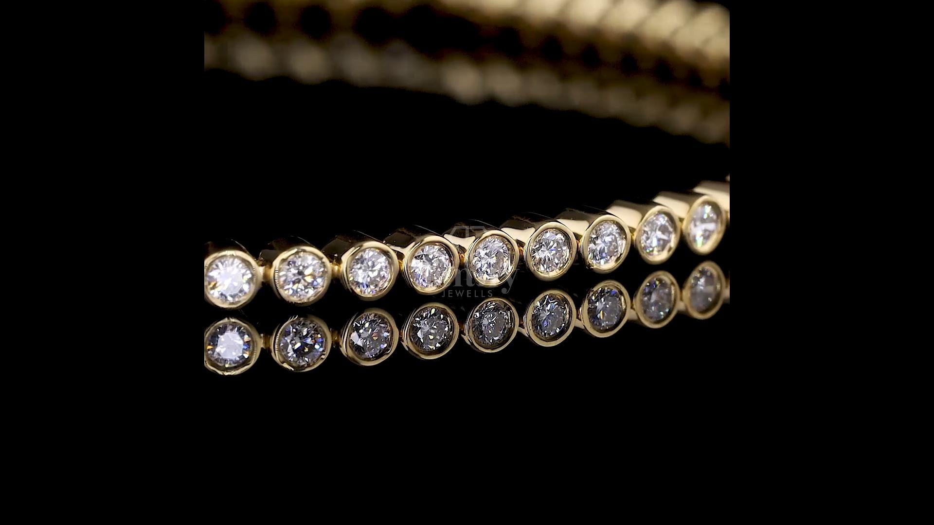 Yellow gold tennis bracelet with bezel-set round lab-grown white diamonds – 1.15 carat total weight