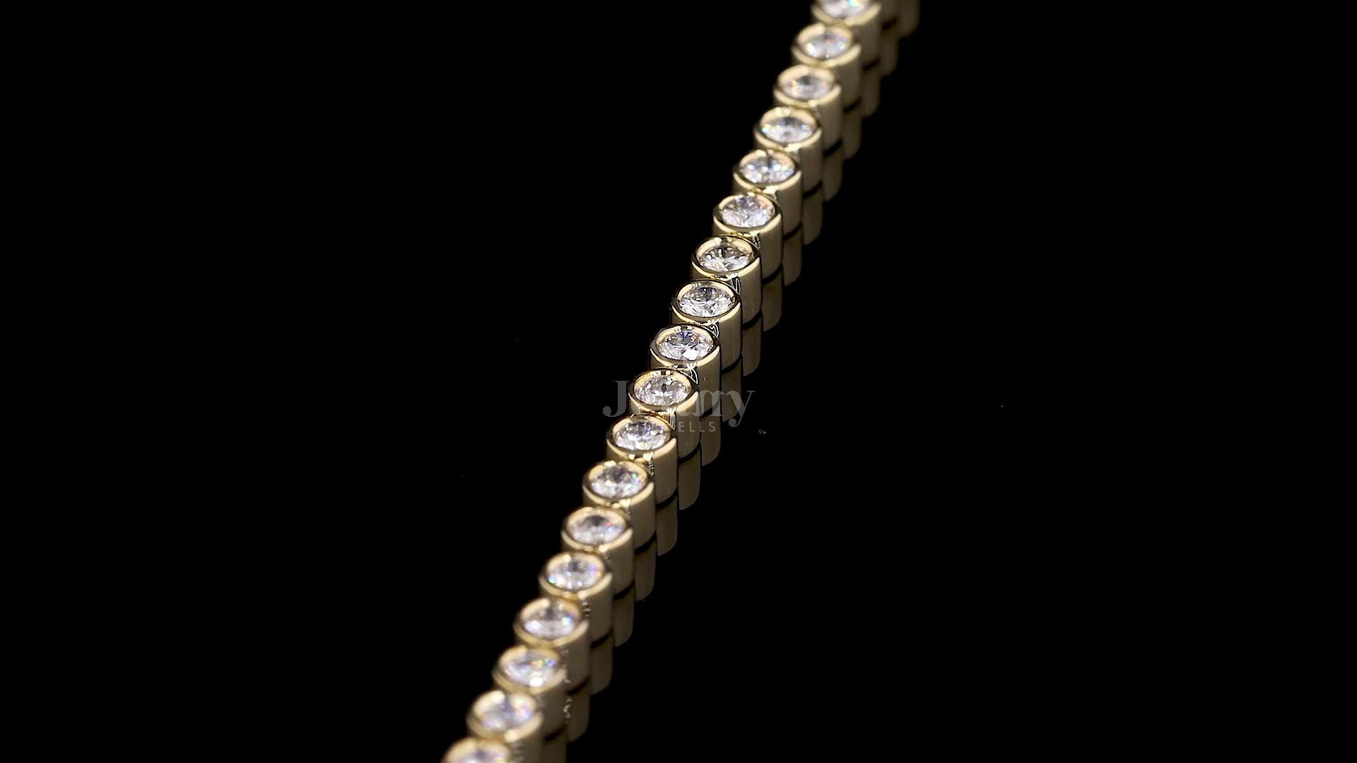 Yellow gold tennis bracelet with bezel-set round lab-grown white diamonds – 1.15 carat total weight