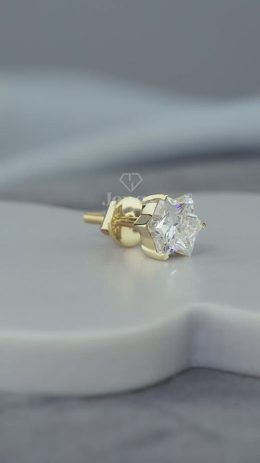 1.00 CTW Star Cut Lab-Grown Diamond Men's Stud Earrings | IGI Certified | Gold & Platinum