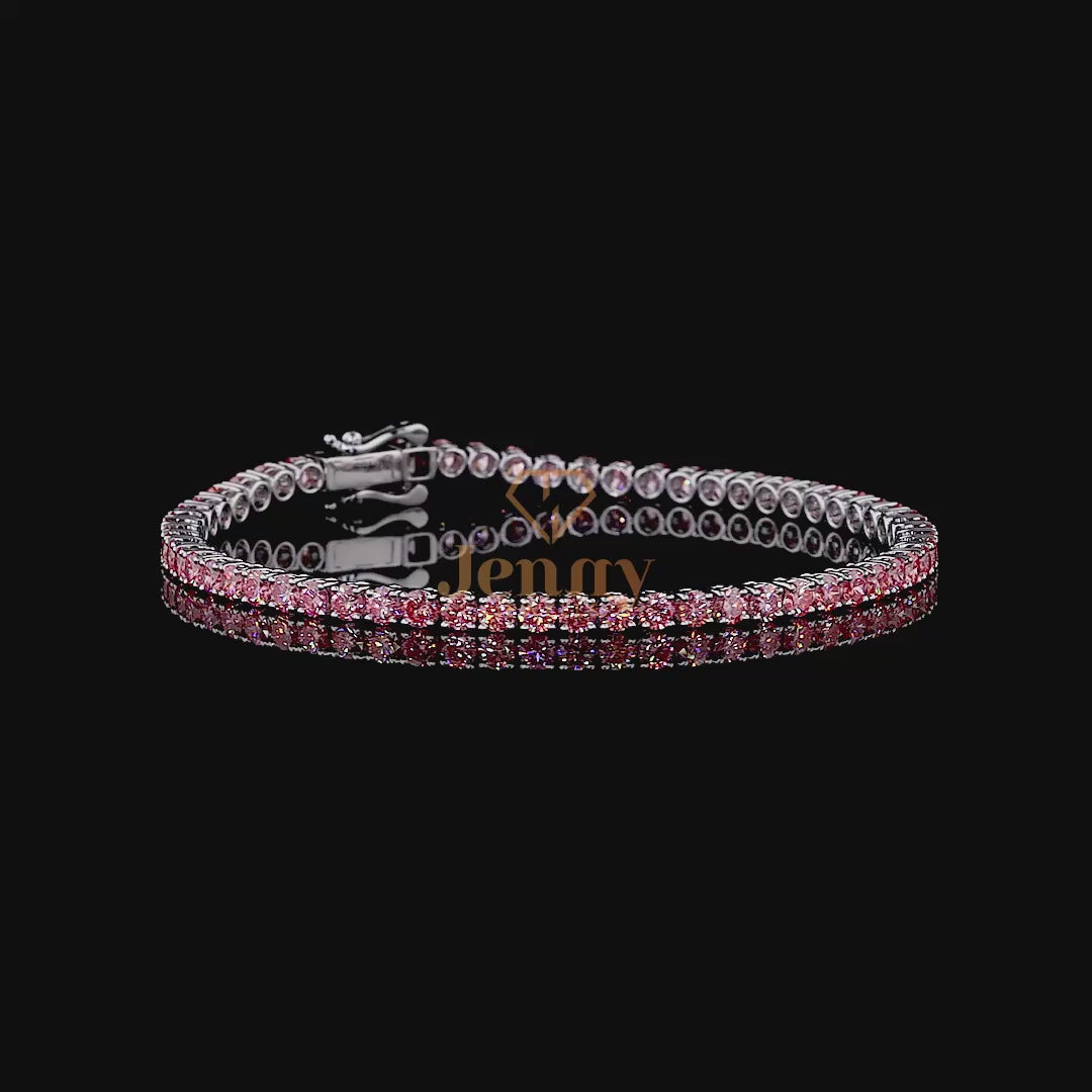 Elegant 5.00 CT Pink Diamond Tennis Bracelet featuring vivid pink diamonds set in white, yellow, or rose gold with a prong setting and secure box clasp. A timeless and sophisticated jewelry piece for any occasion.