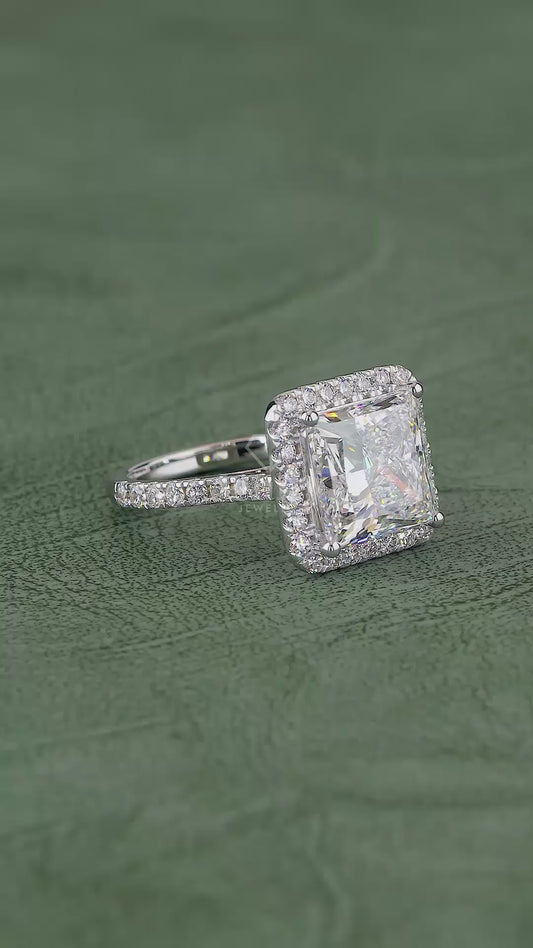 Regal Aura 5.85 Carat IGI Certified Princess Cut Halo Diamond Ring | Jenny Jewells