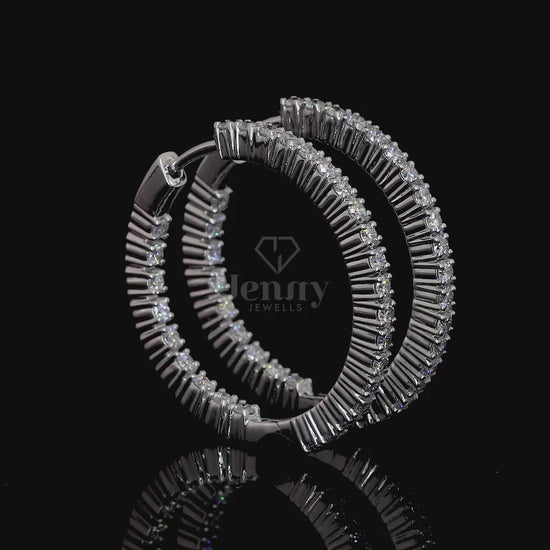 Elegant lab-grown diamond bangle hoop earrings featuring 56 diamonds and 0.78ct total weight in 14K/18K gold