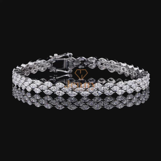 6.52 CT Marquise-Cut Diamond Tennis Bracelet featuring a seamless row of diamonds in white, yellow, or rose gold with a prong setting and secure box clasp. A refined and timeless jewelry piece.