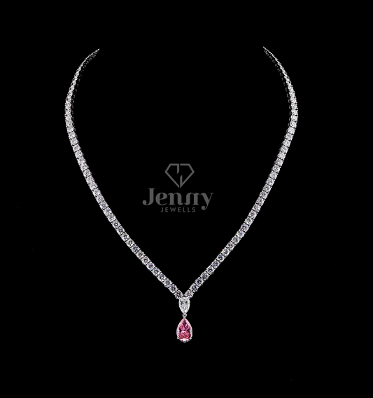 Pink Pear Cut Lab Grown Diamond Drop Necklace | 31.27 CT E-F VVS Diamond Necklace | IGI Certified Lab grown diamonds