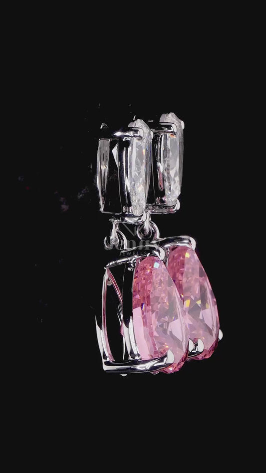 Pear-Cut Lab-Grown Diamond & Pink Pear Gemstone Drop Earrings | E VS1 | 9.21 CT