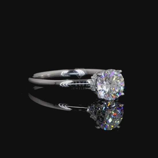 Solitaire diamond stud ring in white gold with halo accents, featuring 1.08 CT total diamond weight – Jenny Jewells