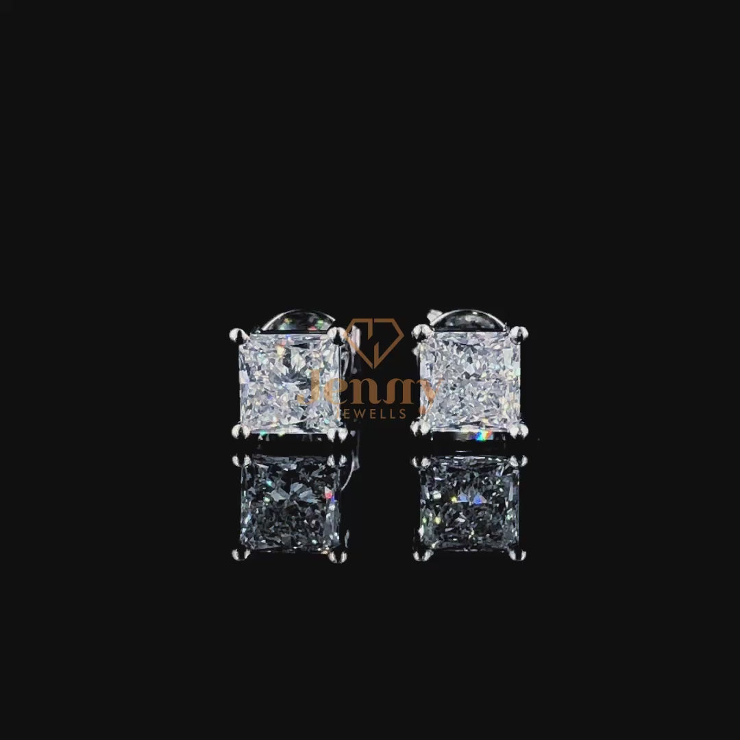 Timeless princess-cut stud earrings with lab-grown diamonds set in 14K gold, perfect for everyday elegance