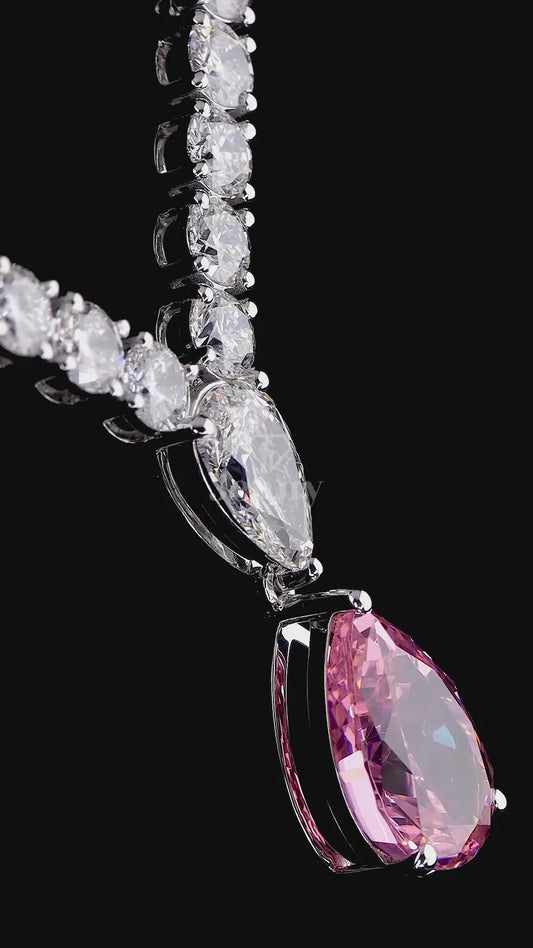 Pink Pear Cut Lab Grown Diamond Drop Necklace | 31.27 CT E-F VVS Diamond Necklace | IGI Certified Lab grown diamonds