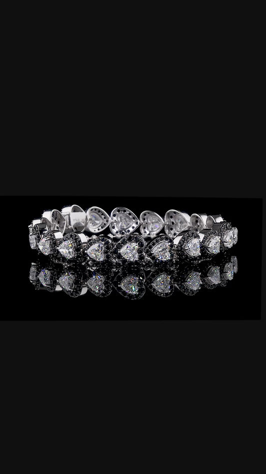 Heart Cut Lab Grown Diamond & Natural Black Diamond Bracelet | 12.18 Ct Luxury Diamond Bracelet