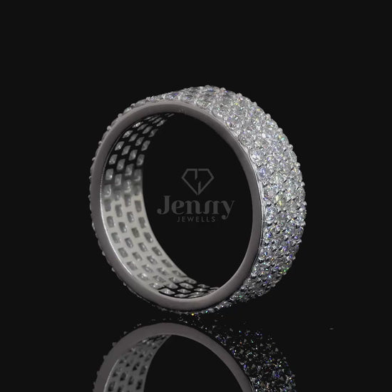 Men’s diamond band with 4 rows of diamonds, 160 stones, 2.25 carats in white, rose, or yellow gold