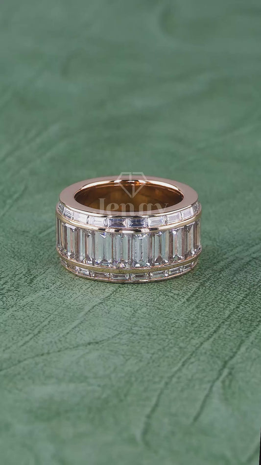 Baguette Cut Lab-Grown Diamond Statement Ring | 11.00 CT E VVS | Luxury Diamond Ring | Full Enternity Wedding Band