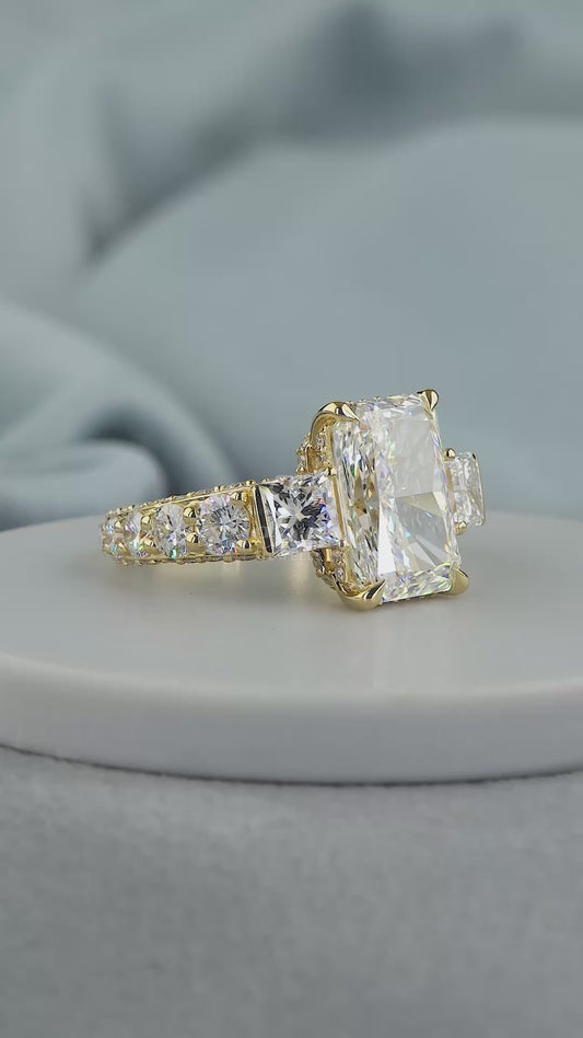 8.75 CT Radiant Cut Lab Grown Diamond Engagement Ring | Princess & Round Diamond Accents | E VS1 IGI Certified
