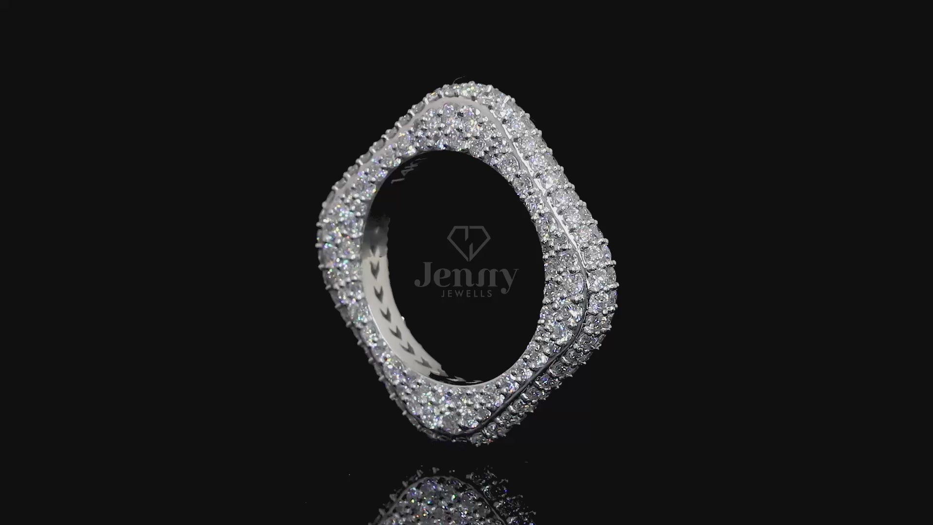 Square diamond ring featuring 208 VVS clarity, E-F color lab-grown diamonds totaling 2.91 carats, available in 14KT and 18KT white, yellow, and rose gold – Jenny Jewells
